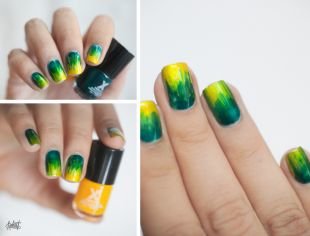 Дизайн ногтей для начинающих, желто-зеленый маникюр в стиле "омбре"